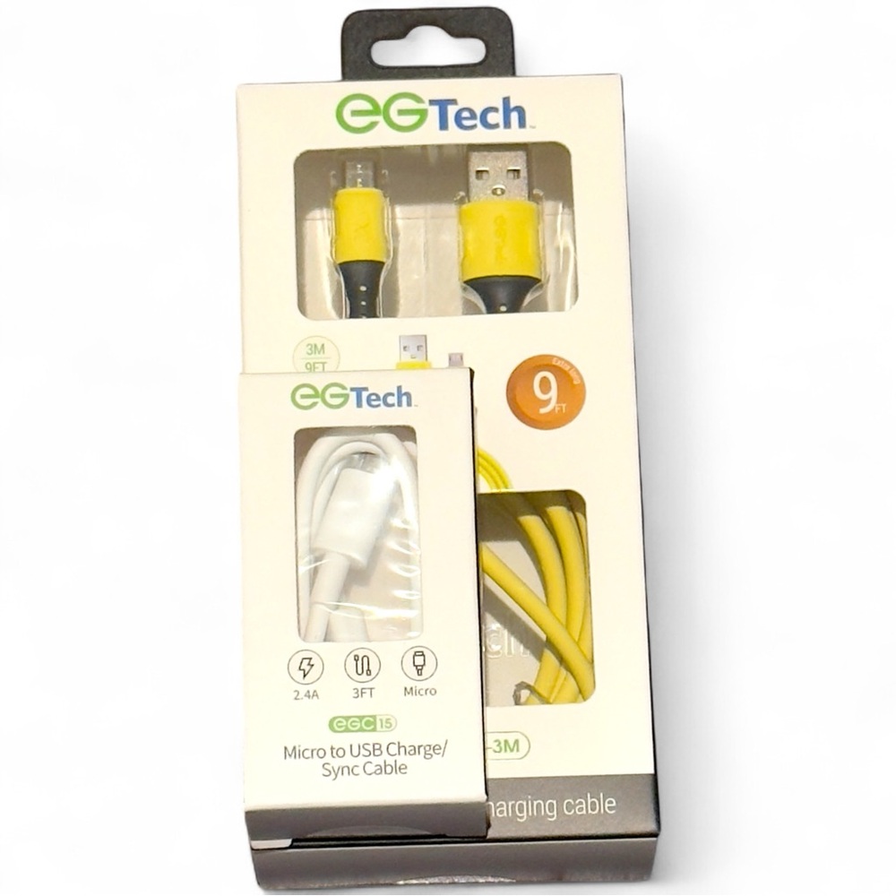 EGTech Micro USB Cable 2-Pack 3FT+9FT Fast Charge Android Open Box‎ Lot